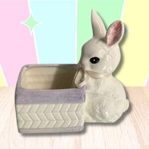 Vintage 1989 Lefton Rabbit Bunny Figurine Trinket Holder